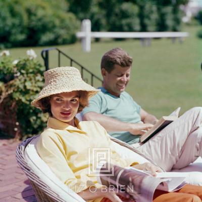 Mark Shaw Kennedys Jackie in Straw Hat JFK Reading 1959