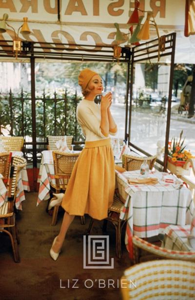 Mark Shaw Model in Yellow in Paris Caf 1957