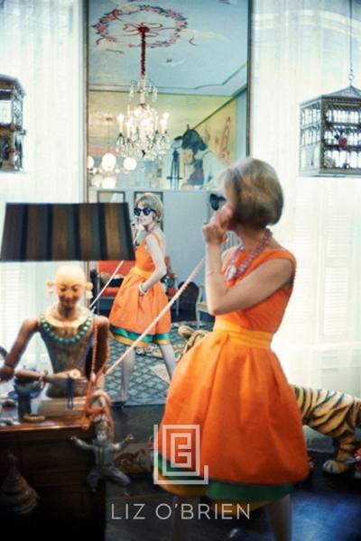 Mark Shaw Tiger Morse in Orange on Phone 11 New York 1962