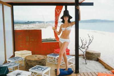 Mark Shaw White Bikini in St Tropez Beach Cabana