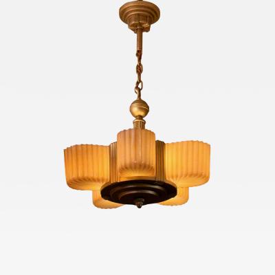 Markel Company American Art Deco Chandelier with Faceted Slip Shade Glass