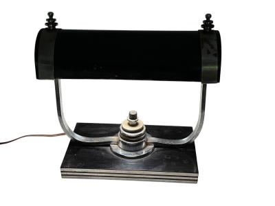 Markel Company MODERNIST ART DECO CHROME BLACK ENAMEL BAKELITE DESK LAMP BY MARKEL