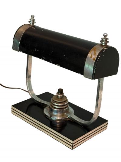 Markel Company MODERNIST ART DECO CHROME BLACK ENAMEL BAKELITE DESK LAMP BY MARKEL