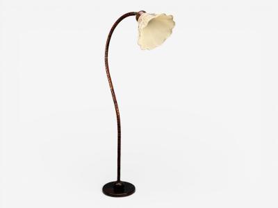 Marksl jd Attribution Floor Lamp Stained Wood Fabric Sweden 1970s