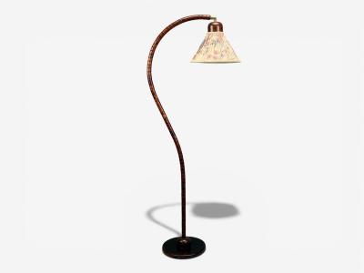 Marksl jd Attribution Floor Lamp Stained Wood Fabric Sweden 1970s