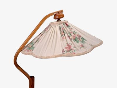Marksl jd Swedish Modern Adjustable Floor Lamp Pine Fabric Sweden 1970s
