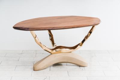 Markus Haase Bronze Walnut and Limestone Foyer Table