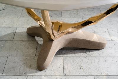 Markus Haase Markus Haase Bronze Bleached Ash and Limestone Foyer Table DE 2024