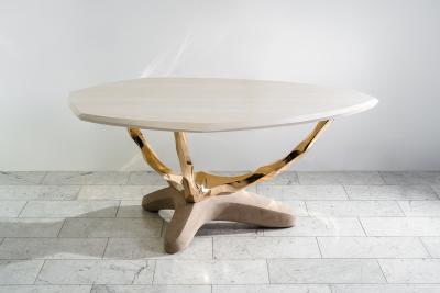 Markus Haase Markus Haase Bronze Bleached Ash and Limestone Foyer Table DE 2024