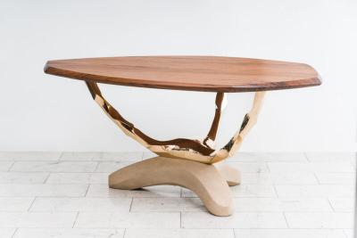 Markus Haase Markus Haase Bronze Walnut and Limestone Foyer Table USA 2022