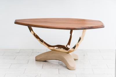 Markus Haase Markus Haase Bronze Walnut and Limestone Foyer Table USA 2022