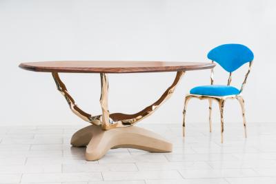 Markus Haase Markus Haase Bronze Walnut and Limestone Foyer Table USA 2022