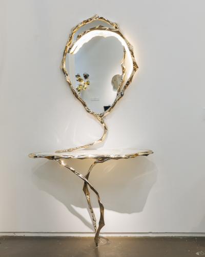 Markus Haase Markus Haase Bronze and Marble Console with Bronze Mirror DE