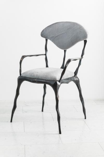 Markus Haase Markus Haase Faceted Bronze Patina Dining Chair with Arms USA 2019