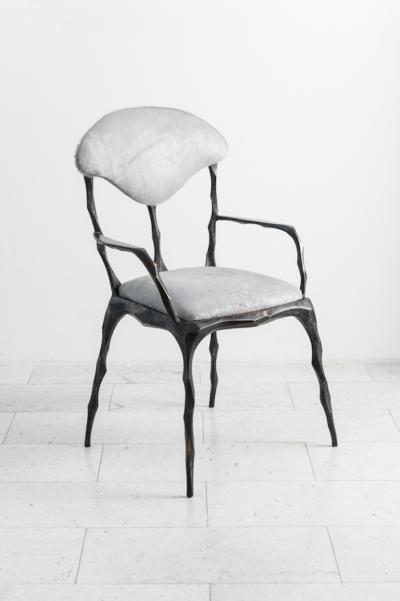 Markus Haase Markus Haase Faceted Bronze Patina Dining Chair with Arms USA 2019