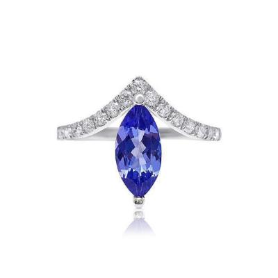 Marquise Cut Tanzanite Curved Ring in 18k White Gold