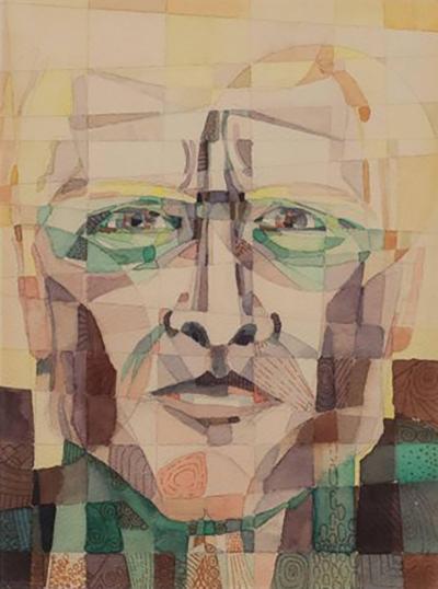 Marshall Watkins Contemporary Watercolor Ink and Pencil Painting by Marshall Watkins Circa 1995