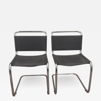 Mart Stam Mart Stam Pair of Tubular Chrome and Grey Leather Chairs