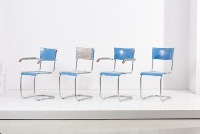 Mart Stam Set of 4 Blue Cantilever Chairs B43 by Mart Stam for Thonet Germany 1930s