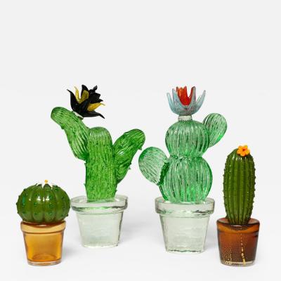 Marta Marzotto Set of Four Signed Marta Marzotto Hand Blown Murano Glass Cactus Sculptures