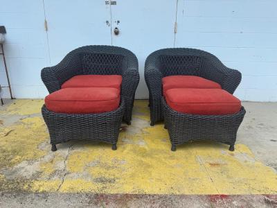 Martha Stewart Pair of Martha Stewart Wicker Lounge Chairs and Ottomans