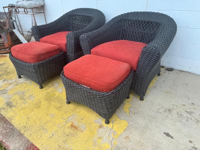 Martha Stewart Pair of Martha Stewart Wicker Lounge Chairs and Ottomans
