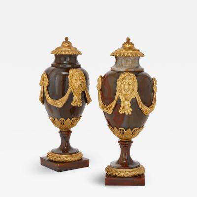 Martin Baffert Pair of French Louis XVI period gilt bronze and agate vases