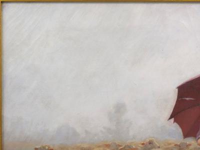 Martin Coulaud Leading Her Flock French Antique Barbizon Landscape Painting by Martin Coulaud