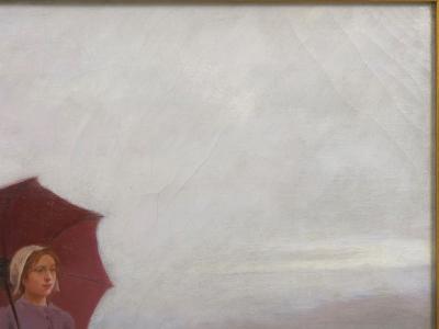 Martin Coulaud Leading Her Flock French Antique Barbizon Landscape Painting by Martin Coulaud