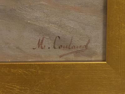 Martin Coulaud Leading Her Flock French Antique Barbizon Landscape Painting by Martin Coulaud