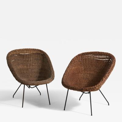 Martin Eisler Carlo Hauner Lounge Chairs in Rattan for Forma Brazil c 1955