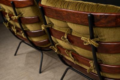Martin Eisler Pair of Costela Armchairs in Brazilian Hardwood Olive Mohair Martin Eisler