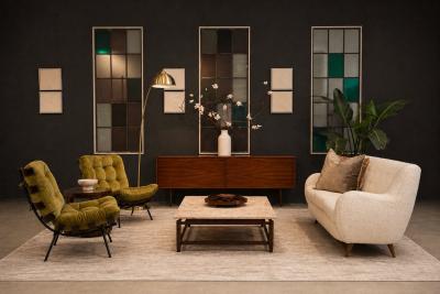 Martin Eisler Pair of Costela Armchairs in Brazilian Hardwood Olive Mohair Martin Eisler