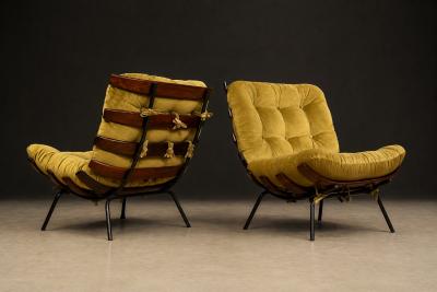 Martin Eisler Pair of Costela Armchairs in Brazilian Hardwood Olive Mohair Martin Eisler