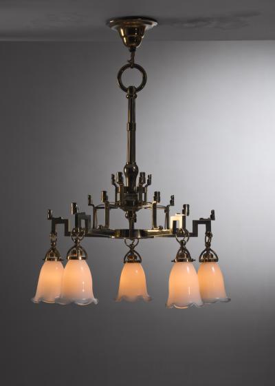 Martin Nyrop Martin Nyrop brass and opaline glass chandelier