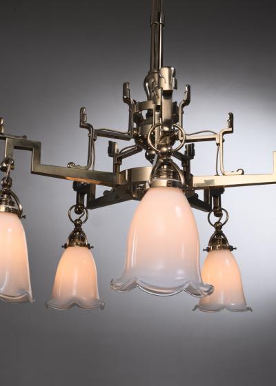 Martin Nyrop Martin Nyrop brass and opaline glass chandelier