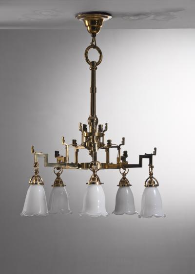 Martin Nyrop Martin Nyrop brass and opaline glass chandelier