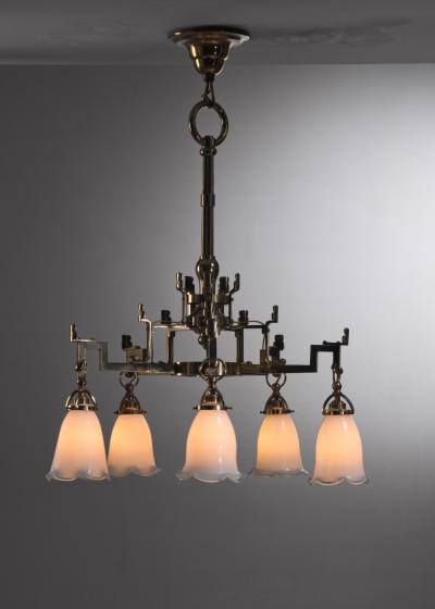 Martin Nyrop Martin Nyrop brass and opaline glass chandelier