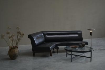 Martin Visser Martin Visser One Off Boomerang Sofa in Solid Weng Black Leather Netherlands