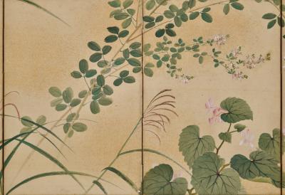 Maruyama Oshin 1838 Japanese Screen Pair Flowers Grasses of the Four Seasons