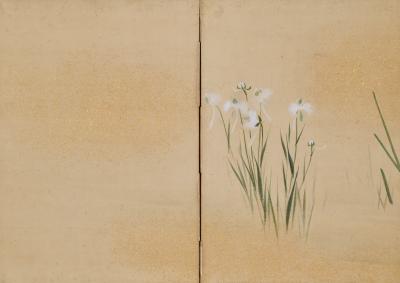 Maruyama Oshin 1838 Japanese Screen Pair Flowers Grasses of the Four Seasons