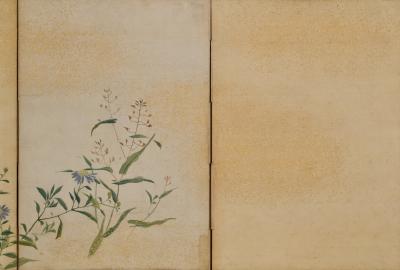 Maruyama Oshin 1838 Japanese Screen Pair Flowers Grasses of the Four Seasons