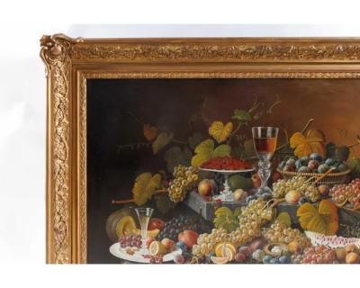 Mary Blood Mellen An Exceptional Two Tiered Fruit Still Life Oil Painting by Mary Mellen C 1850
