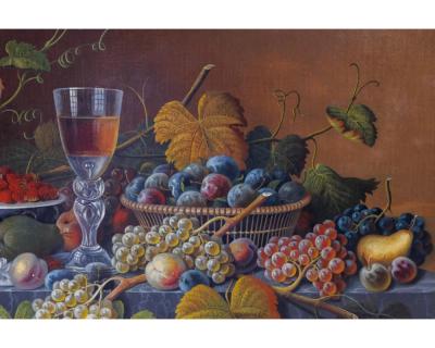 Mary Blood Mellen An Exceptional Two Tiered Fruit Still Life Oil Painting by Mary Mellen C 1850
