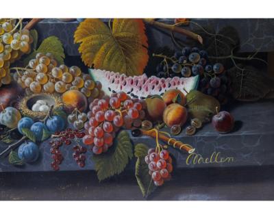 Mary Blood Mellen An Exceptional Two Tiered Fruit Still Life Oil Painting by Mary Mellen C 1850