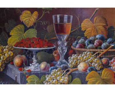 Mary Blood Mellen An Exceptional Two Tiered Fruit Still Life Oil Painting by Mary Mellen C 1850