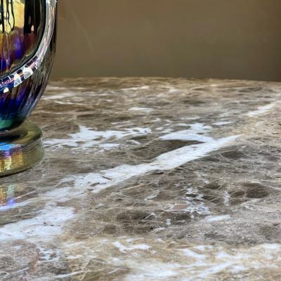 Marzio Cecchi Marzio Cecchi Chestnut Emperor Marble White Iron w Brass Details Round Table
