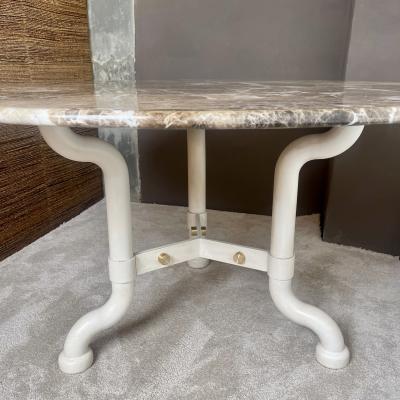 Marzio Cecchi Marzio Cecchi Chestnut Emperor Marble White Iron w Brass Details Round Table
