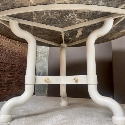 Marzio Cecchi Marzio Cecchi Chestnut Emperor Marble White Iron w Brass Details Round Table
