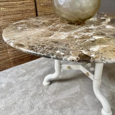 Marzio Cecchi Marzio Cecchi Chestnut Emperor Marble White Iron w Brass Details Round Table